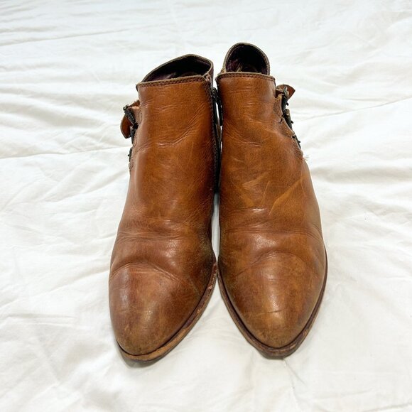 Frye Ray Belted Bootie Brown Leather Ankle Boots Women’s 8.5M Triple Buckle EUC - Picture 6 of 11